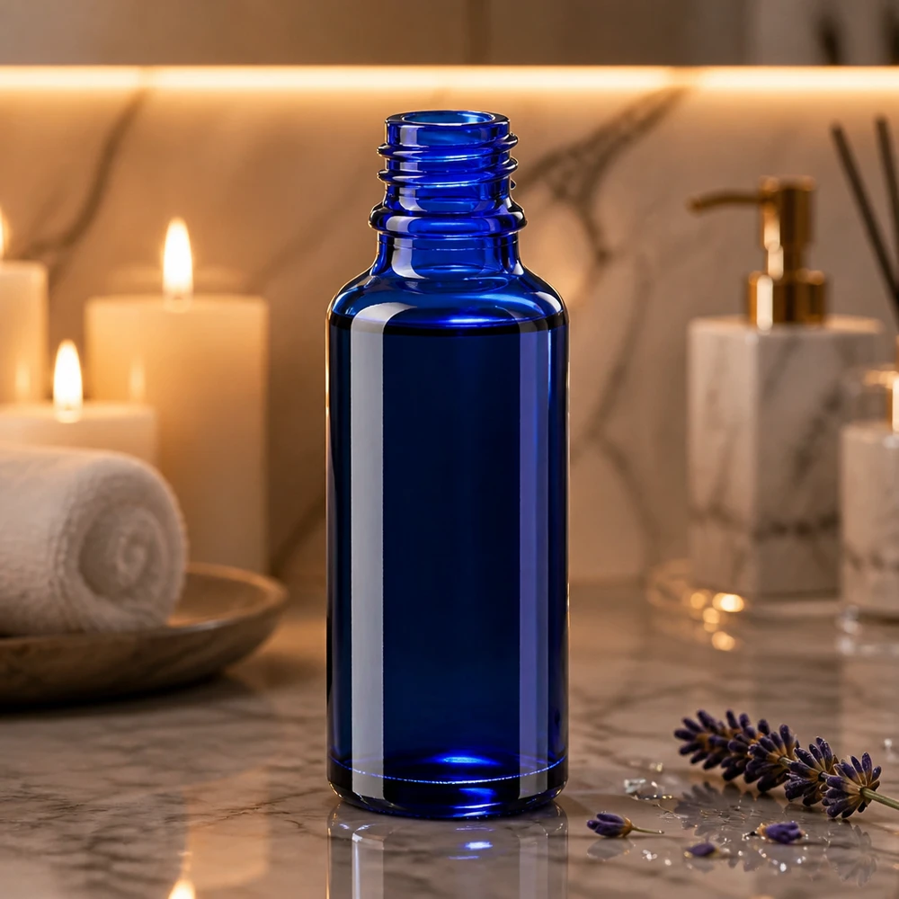 Leere blaue Tropfflasche ApoGlas 30ml mit engem Hals für präzises Dosieren