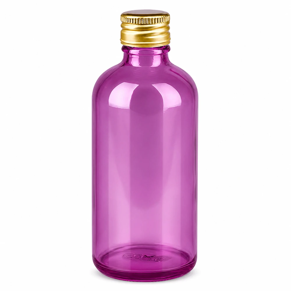 Elegante lila Glasflasche mit praktischem 18mm Gewinde für sichere Produktlagerung