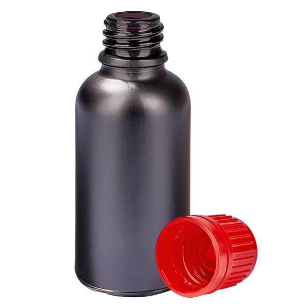 30ml láhev 11mm šroubovací uzávěr červený uzávěr s ochranou proti manipulaci BlackLine UT18/30 30ml láhev 11mm šroubovací uzávěr červený uzávěr s ochranou proti manipulaci BlackLine UT18/30