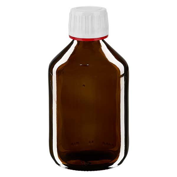 300ml lahvička na léky hnědá, uzávěr bílý s kroužkem proti neoprávněné manipulaci červený ApoGlas 300ml lahvička na léky hnědá, uzávěr bílý s kroužkem proti neoprávněné manipulaci červený ApoGlas
