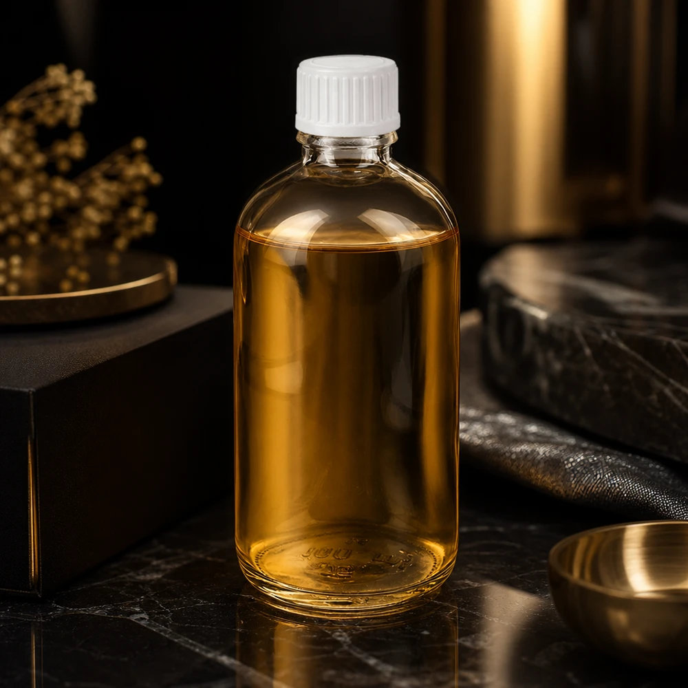 100ml lahvička s kapátkem 0,9 mm bílá standardní uzávěr ClearLine UT18/100 Hochwertiges Produktbild 100ml Tropfflasche ClearLine UT18 weißer STD Verschluss Marmorunterlage Gold