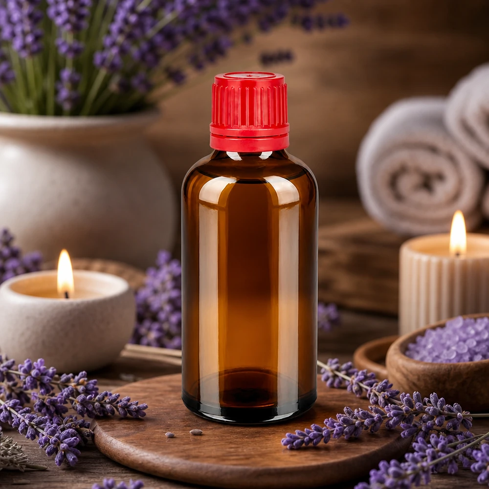 Stabile 50ml Braunglasflasche mit festem roten Verschluss für sichere Produktlagerung