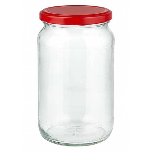 1062ml kulatá sklenice + víčko BasicSeal červené UNiTWIST