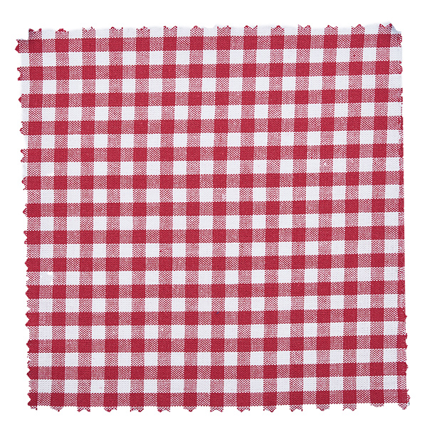 Látkový kryt na šperky bordó kostkovaný 12cm čtvercový Bordeaux-weiß kariertes Stoffmuster des 12cm Schmuckdeckchens in Nahaufnahme mit Gingham-Design