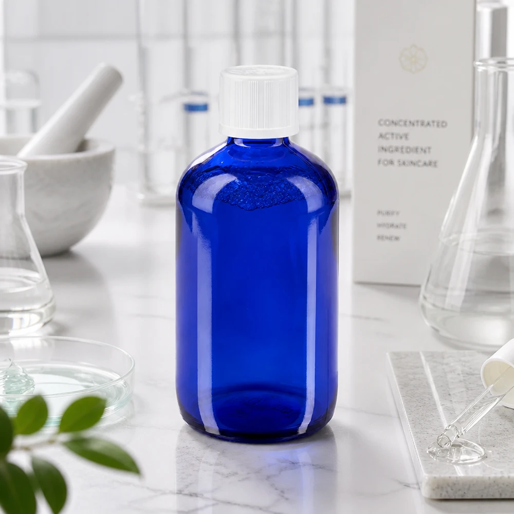 Blaues Apothekerglas 100ml mit Präzisionstropfer für Hautpflege Wirkstoffflasche