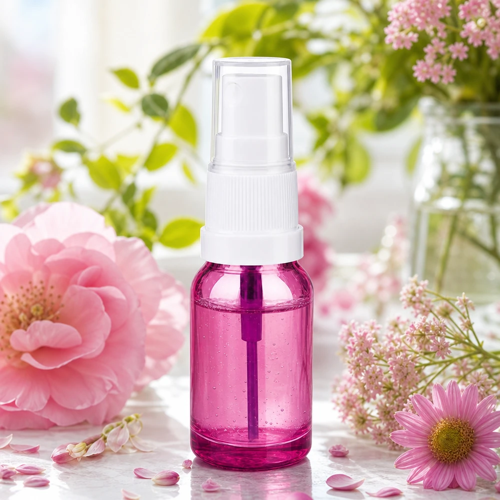 10ml Spraybehälter in durchscheinendem Violett mit auslaufsicherem Verschlusssystem