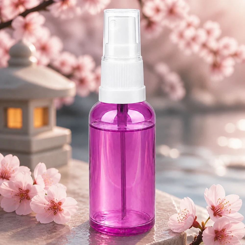 Hochwertige 50ml Sprayflasche aus transparentem lila Kunststoff mit Zerstäuberfunktion