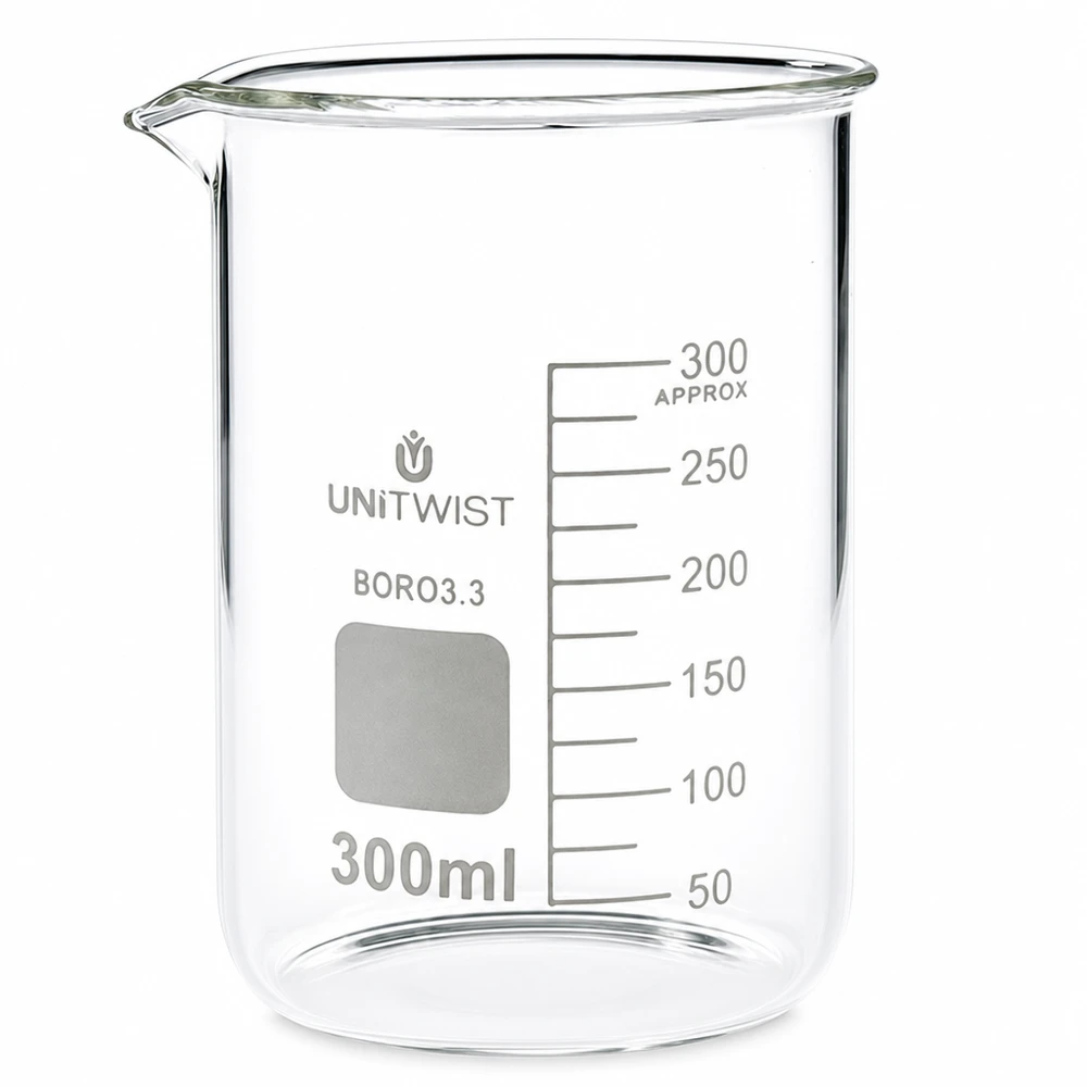 Kádinka 300 ml borosilikátová, nízká forma UNiTWIST Chemieglas Becherglas niedrige Form 300ml aus hochwertigem Borosilikat3.3 UNiTWIST