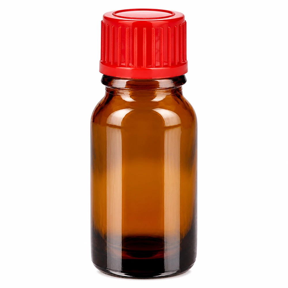 10ml láhev 11mm šroubovací uzávěr červená Standard BrownLine UT18/10 Hochwertige 10ml Braunglasflasche mit rotem 11mm Schraubverschluss UT18/10 Standard