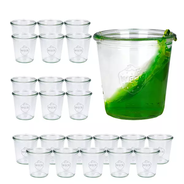 Sada 24 sklenic Weck o objemu 290 ml, výška 1/5 l. Sada 24 sklenic Weck o objemu 290 ml, výška 1/5 l.