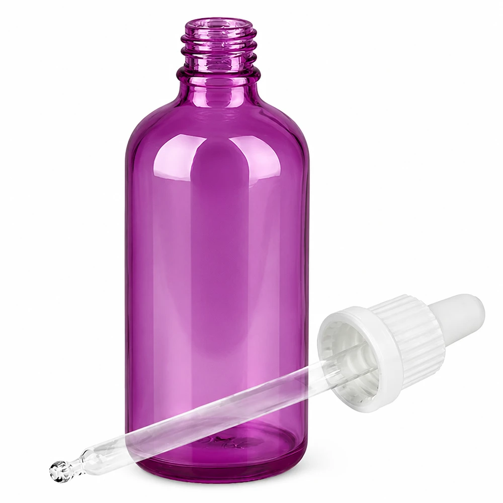 100ml pipetovací láhev bílá Originality šroubovací uzávěr PurpleLine UT18/100 Kompakte 100ml Tropferflasche lila für DIY Kosmetik und natürliche Hautpflege