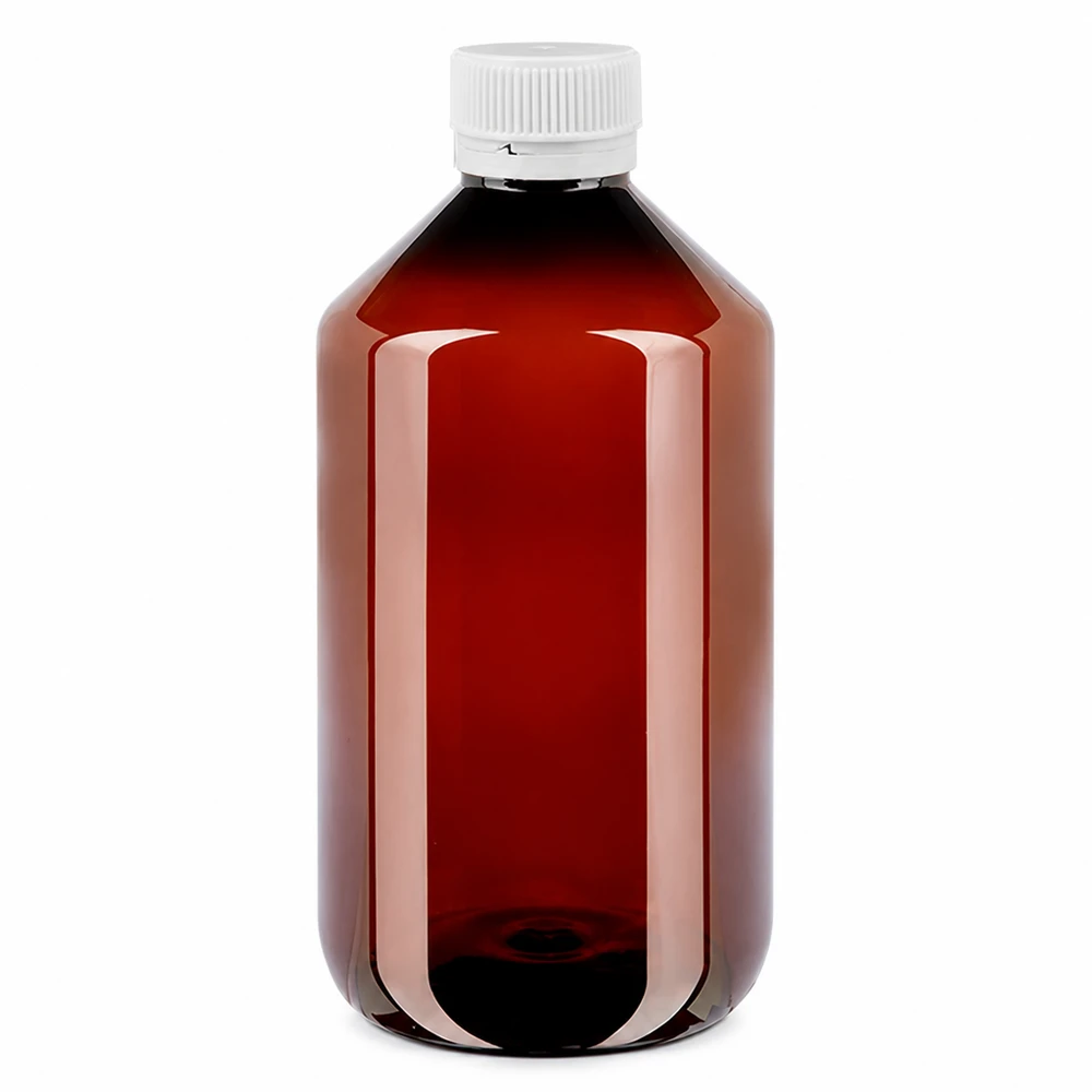 PET láhev 500ml s bílým rýhovaným uzávěrem s možností manipulace. PET láhev 500 ml, hnědá, s bílým rýhovaným uzávěrem zajišťujícím neporušenost, určená pro tekutiny