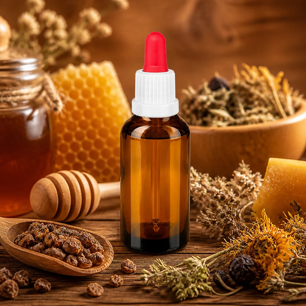Dunkle Glasflasche 30ml mit weiß-rotem Pipettensystem für lichtempfindliche Substanzen und Extrakte