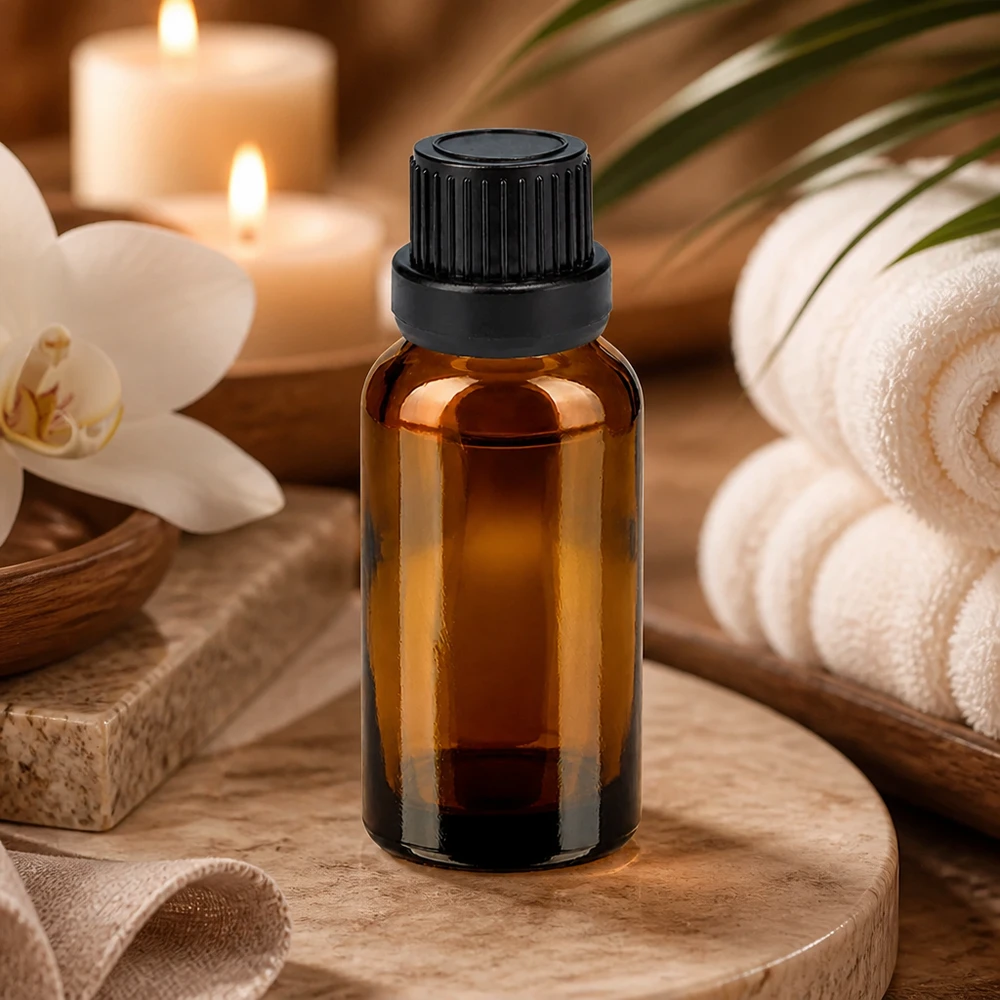 20ml lahvička s kapátkem 2mm černá tamper-evidentní uzávěr BrownLine UT18/20 Premium 20ml Glasfläschchen mit kindersicherem Verschluss für therapeutische Öle