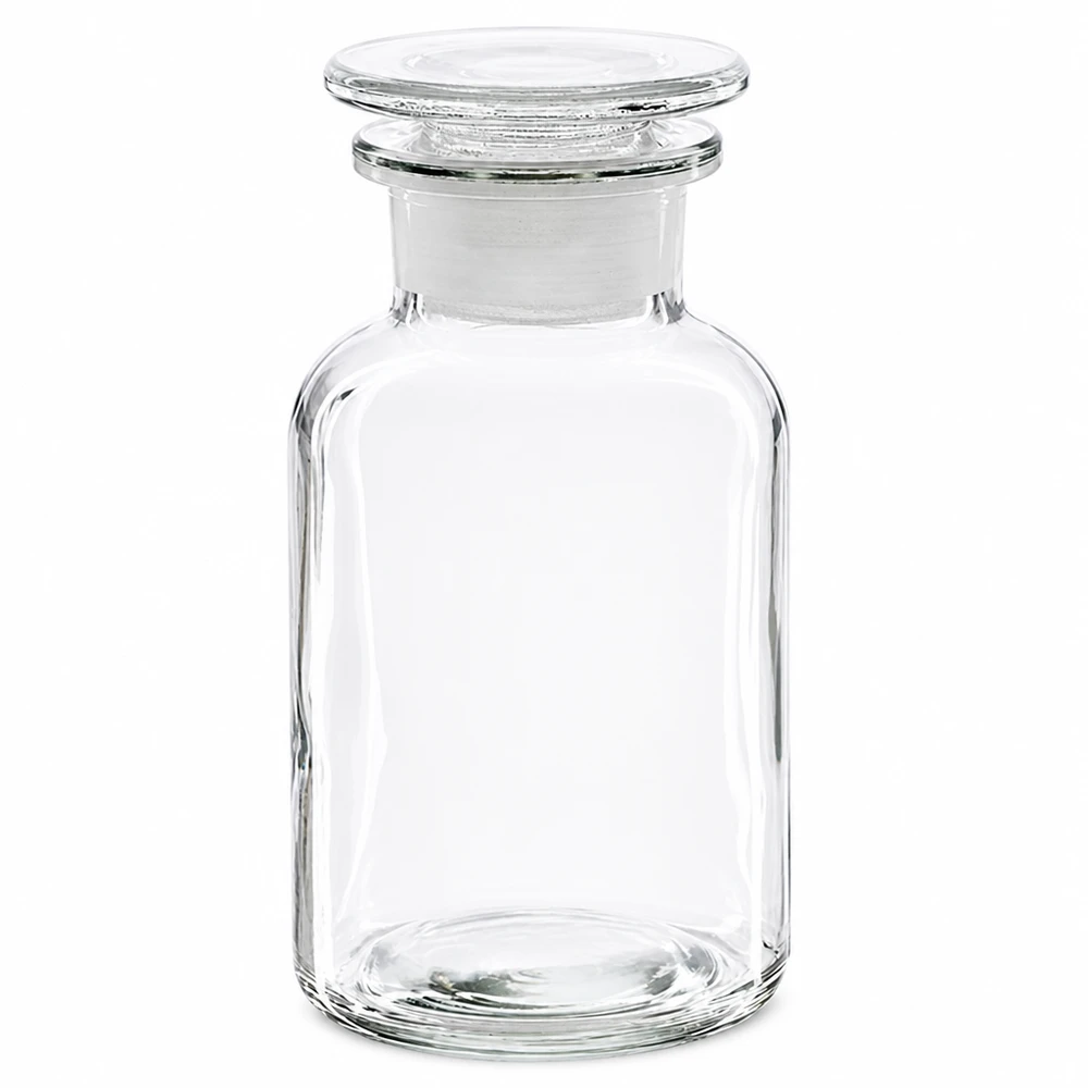 Apothekerflasche 250ml transparent Rundschulter Weithals mit aufliegendem Glasstopfen