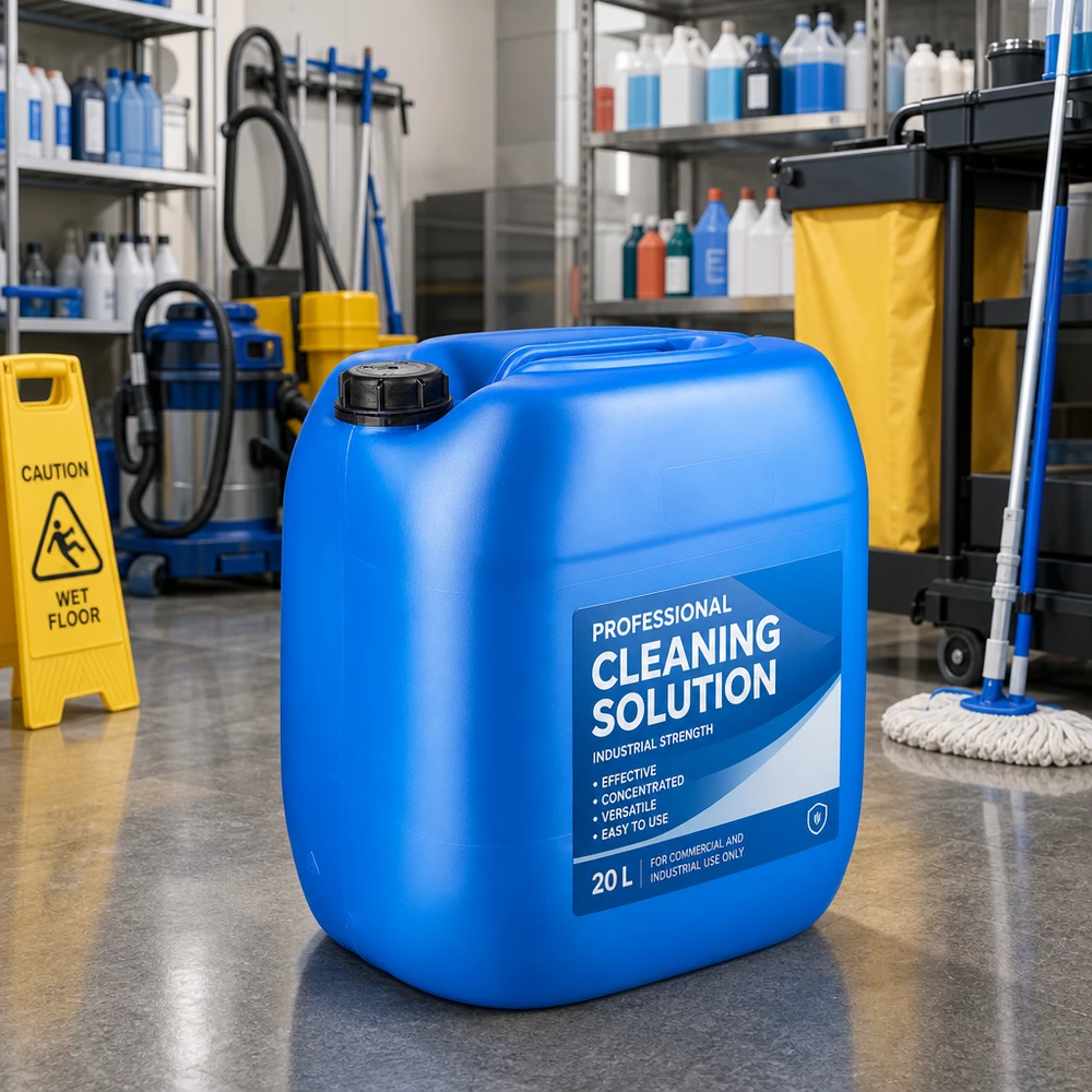 Kanystr Jerrycan 30 litrů modrý se šroubovacím uzávěrem s pojistkou proti otevření. Kanister 30 Liter in Blau mit schwarzem OV-Deckel für Flüssigreiniger im Janitorial-Bereich