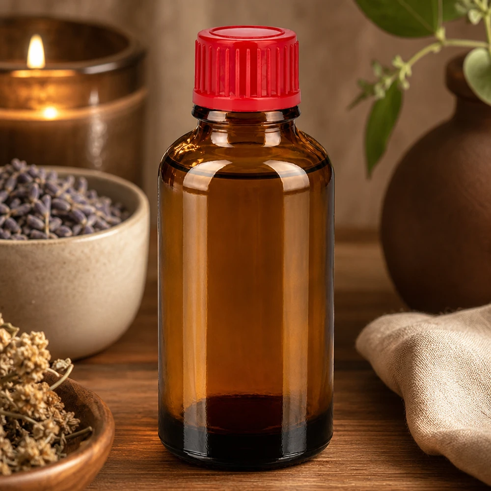 Praktische 30ml Flasche aus Braunglas mit kindersicherem Verschluss für Hausapotheke
