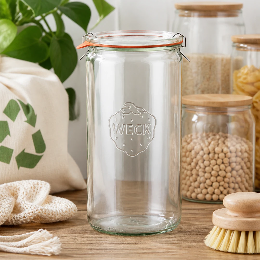 WECK Zylinderglas 1590ml RR100 leer in nachhaltiger Küche mit Vorratsgläsern Hülsenfrüchten Zero Waste Lifestyle
