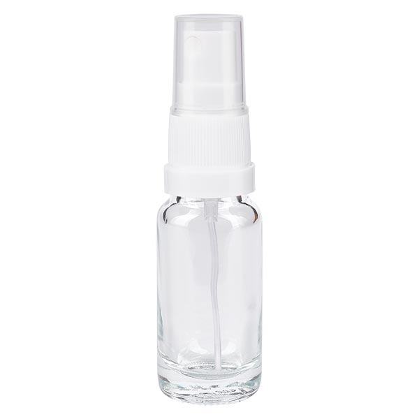 Lékárenská lahvička čirá 10ml s rozprašovacím víčkem bílá Lékárenská lahvička čirá 10ml s rozprašovacím víčkem bílá