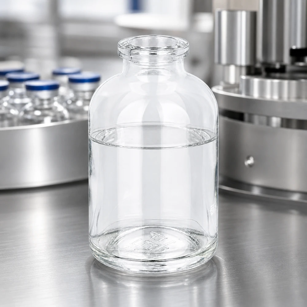 Sterile Glasflasche 50ml für Injektionszwecke mit dickwandigem Boden und klarem Glas