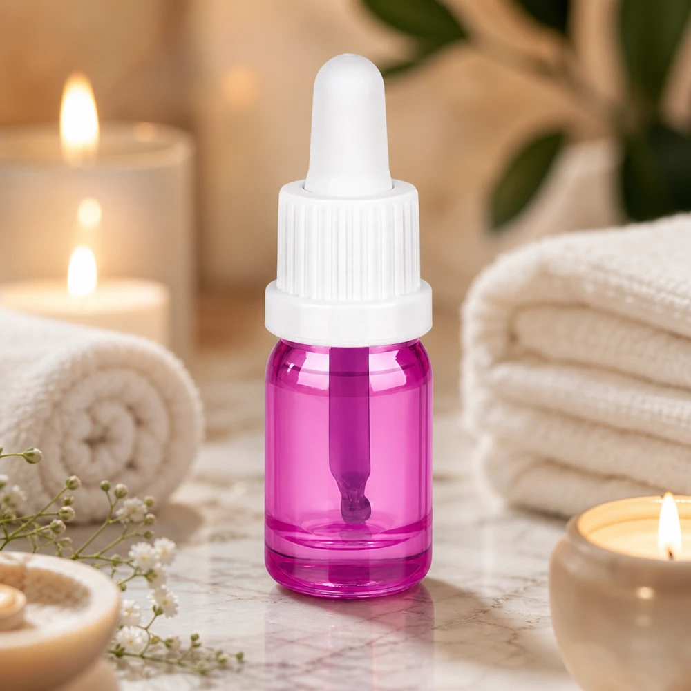 5ml pipetovací láhev bílá originalita šroubovací uzávěr PurpleLine UT18/5 Stilvolle 5ml Glasflasche in elegantem Violett mit weißem Kontrast für moderne Badezimmer