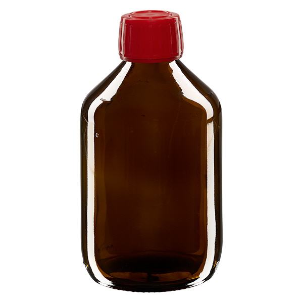 300ml lahvička na léky hnědá, červený uzávěr s tamper-evidentním kroužkem ApoGlas 300ml lahvička na léky hnědá, červený uzávěr s tamper-evidentním kroužkem ApoGlas