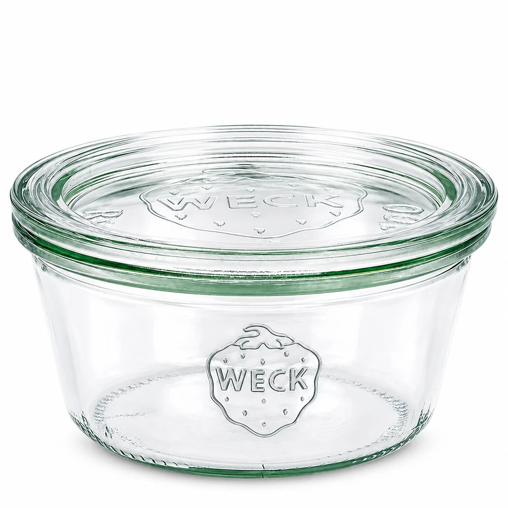 290ml nízká zavařovací sklenice WECK RR100 se skleněným víčkem - dřevěné víčko. WECK Sturzglas 290ml niedrig mit Glasdeckel RR100 Einmachglas transparent für Konservierung und Aufbewahrung