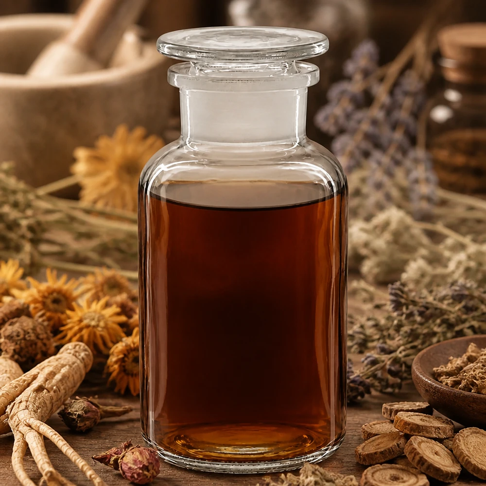 Láhev s kulatým ramenem 500ml čirá skleněná zátka se širokým hrdlem Dekorative Apothekerflasche 500ml klar mit Glasstopfen für Kräuteröle und Naturkosmetik