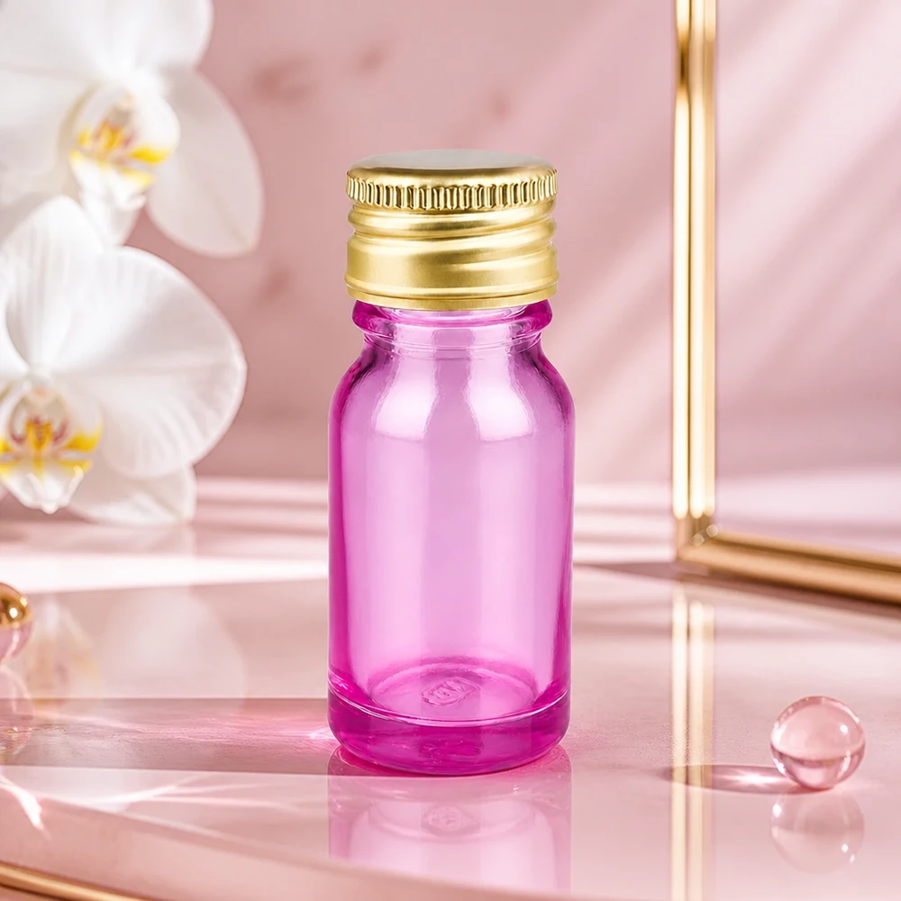 Stilvolle 10ml Flasche in Purple mit matter Gold-Aluminium Kappe für hochwertige Essenzen und Tinkturen