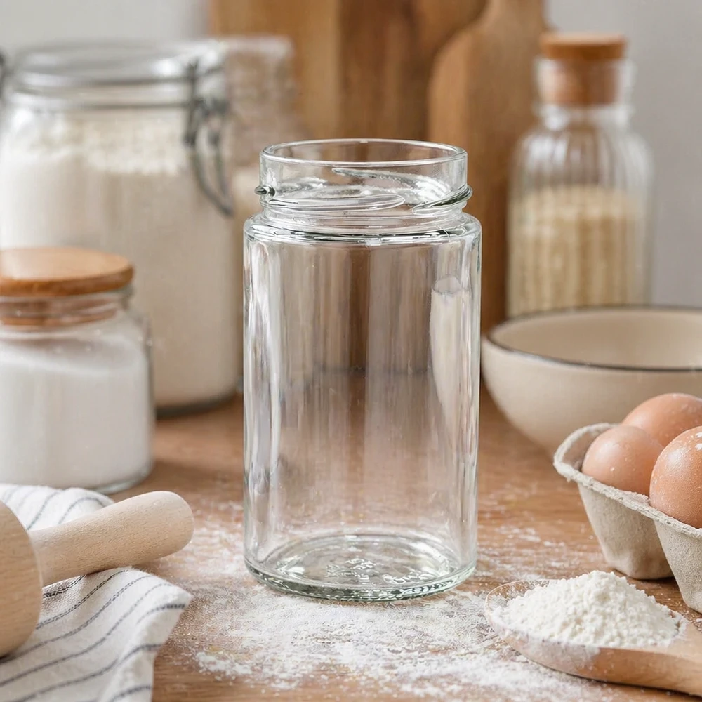 Kulatá sklenice o objemu 245 ml bez víčka (TO58deep) UNiTWIST Leeres Rundglas 245ml in Küche mit Kochzutaten - UNiTWIST Einmachglas für Vorratshaltung und Dekoration