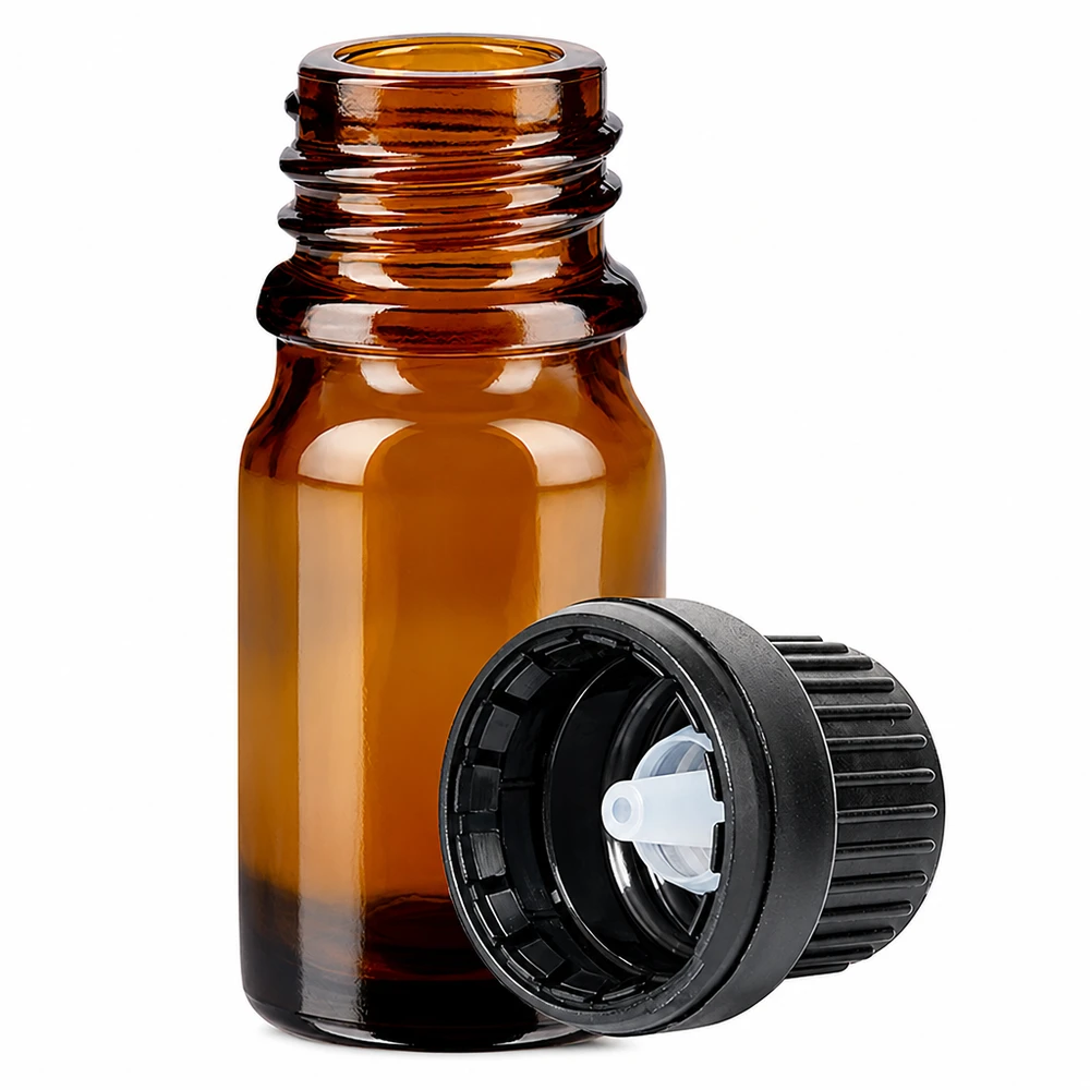 Professionelle 5ml Dosierungsflasche aus getöntem Glas mit ergonomischem Tropfverschluss