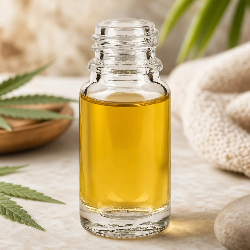 10ml lékárenská láhev ClearLine UT18/10 UNiTWIST UNiTWIST 10ml Apothekerflasche ClearLine mit honigfarbenem Öl auf hellem Naturstein-Untergrund