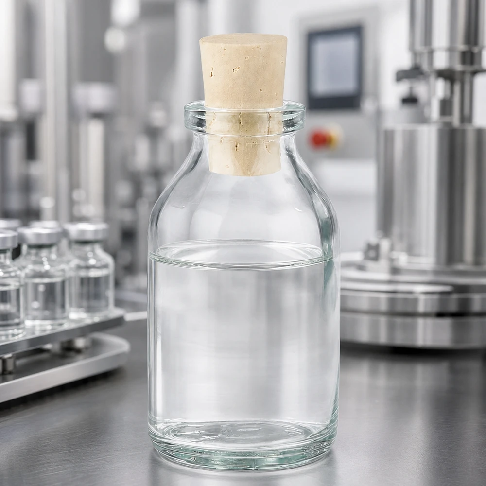 Láhev z čirého skla 20ml se zátkou 11/14mm Handliche Vorratsflasche 20ml aus transparentem Glas mit beigem Korkstopfen 11/14mm