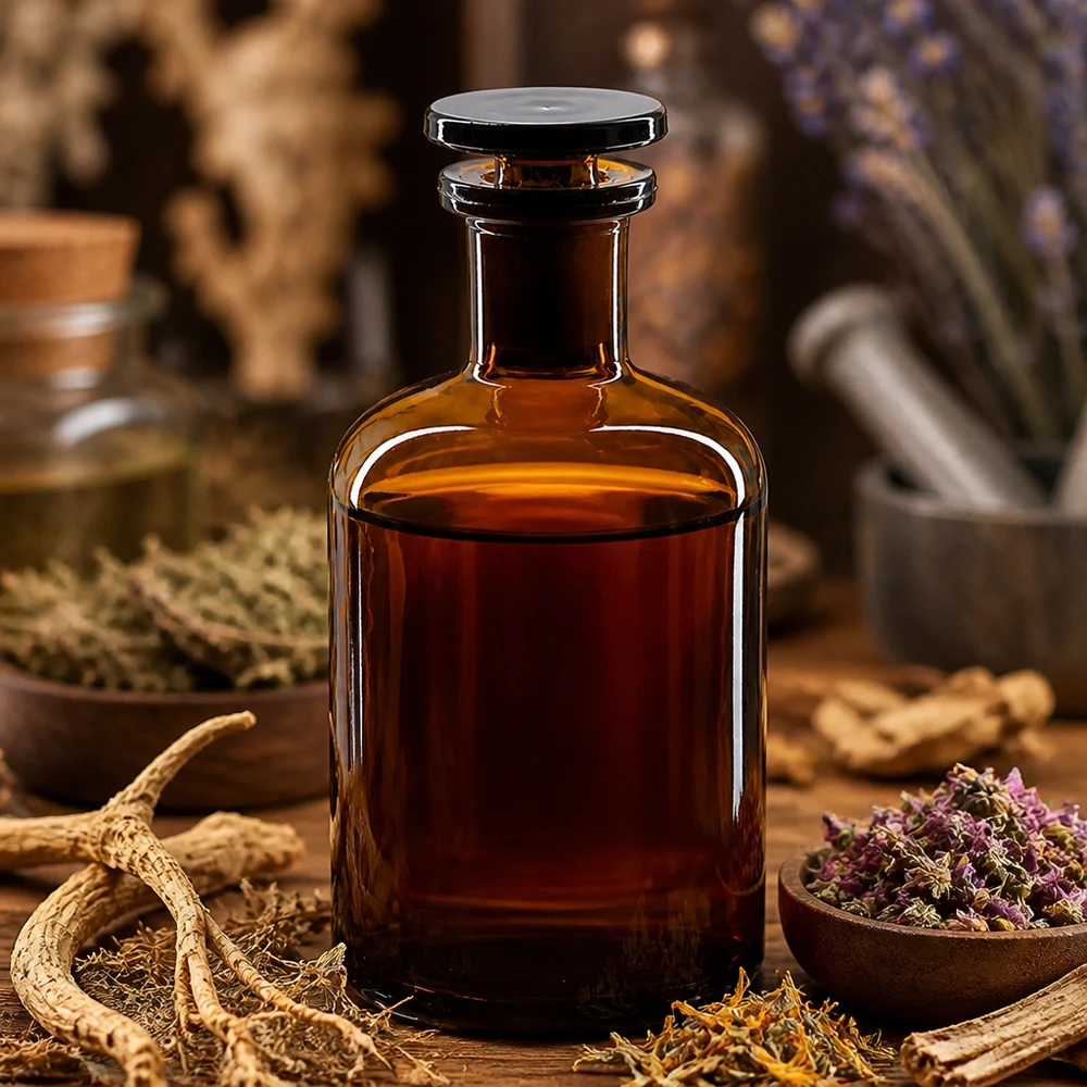 Láhev s kulatým ramenem 100ml hnědá s úzkým hrdlem skleněná zátka Klassische Rundschulterflasche 100ml Enghals braun für Aromatherapie und Naturkosmetik