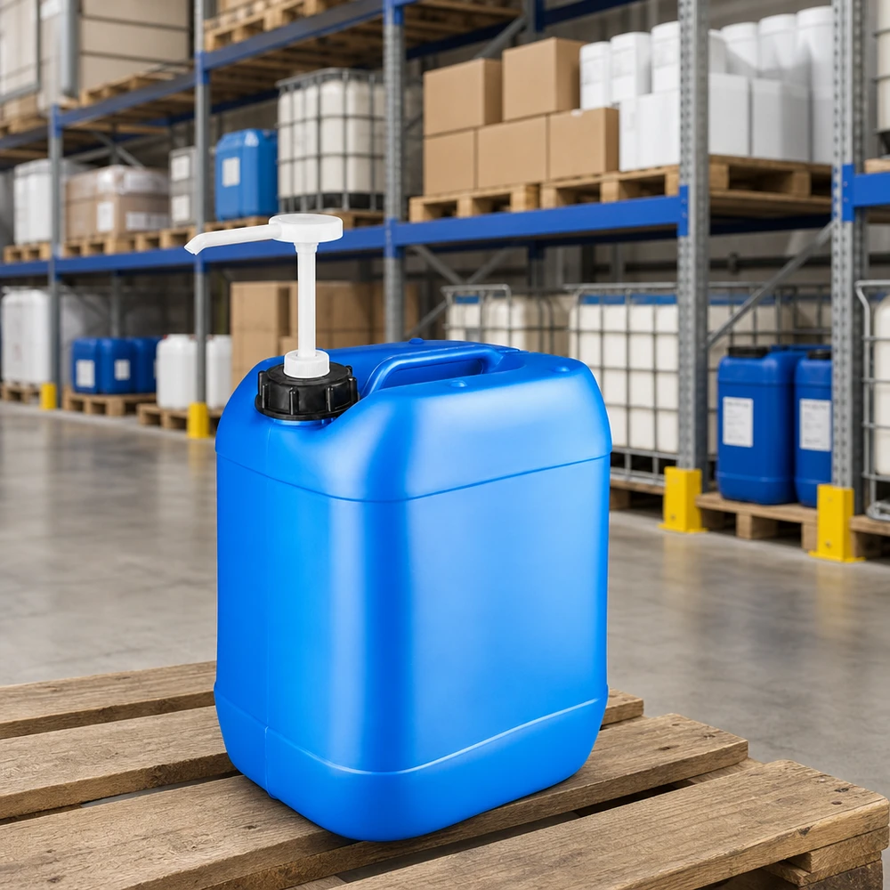 Kanystr 20 litrů modrý s dávkovacím čerpadlem Lebensmittelechter Kunststoffkanister 20 Liter blau mit Dosierpumpe und Tragegriff