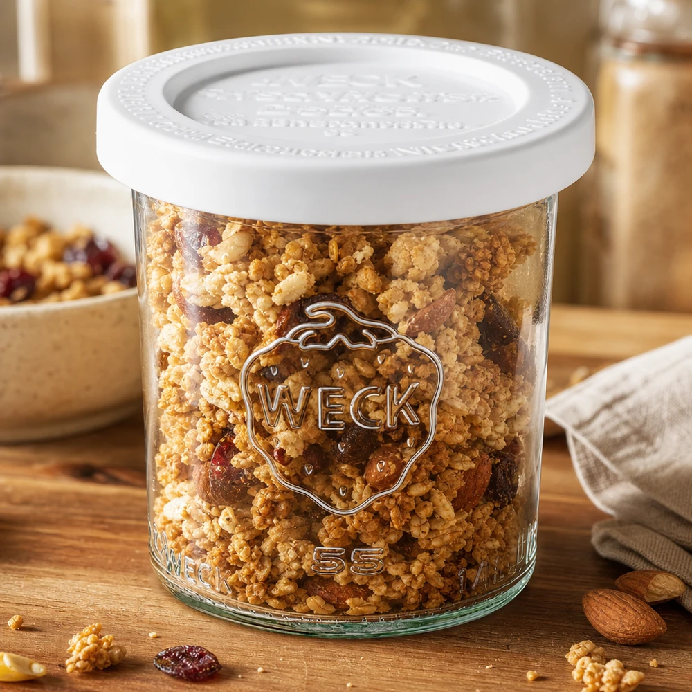WECK Sturzglas 140ml RR60 mit Müsli und Nüssen befüllt - vielseitiges Vorratsglas für trockene Lebensmittel