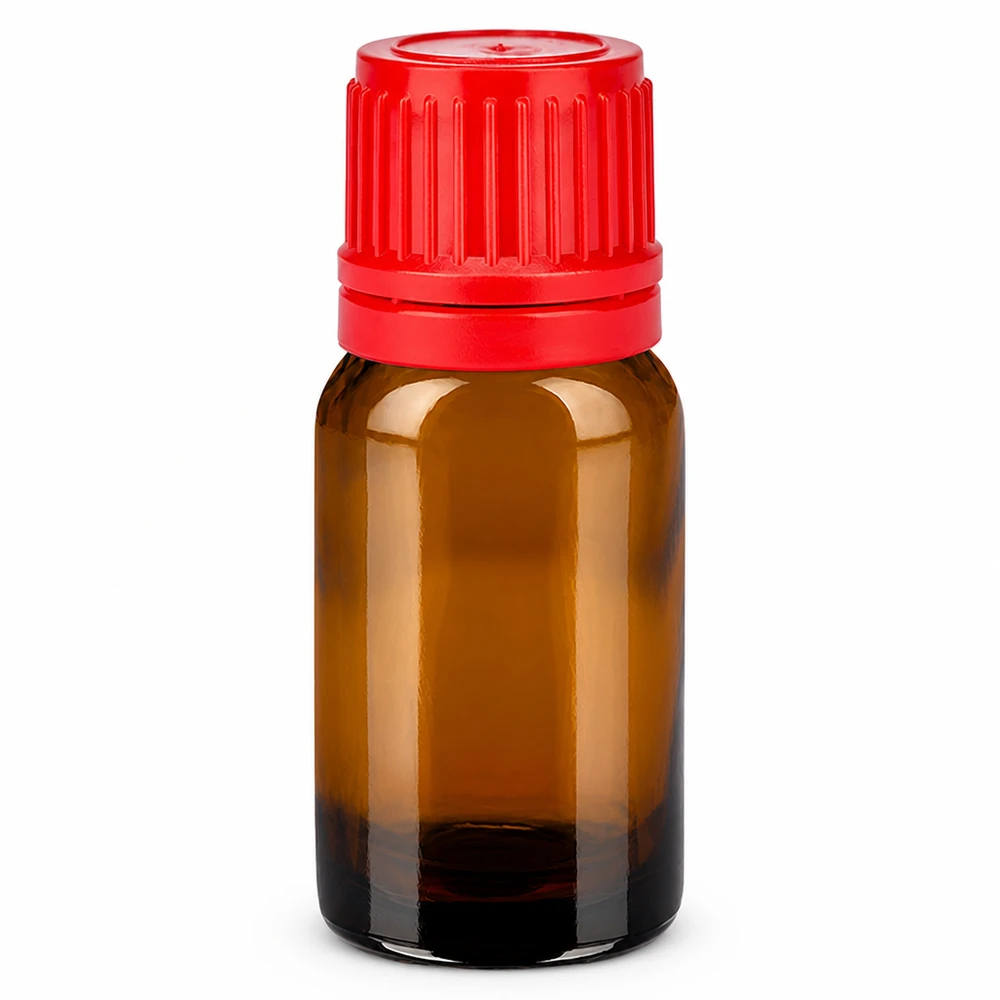 Hochwertige 10ml Braunglasflasche mit rotem Verschluss BrownLine Serie für Pharmazie