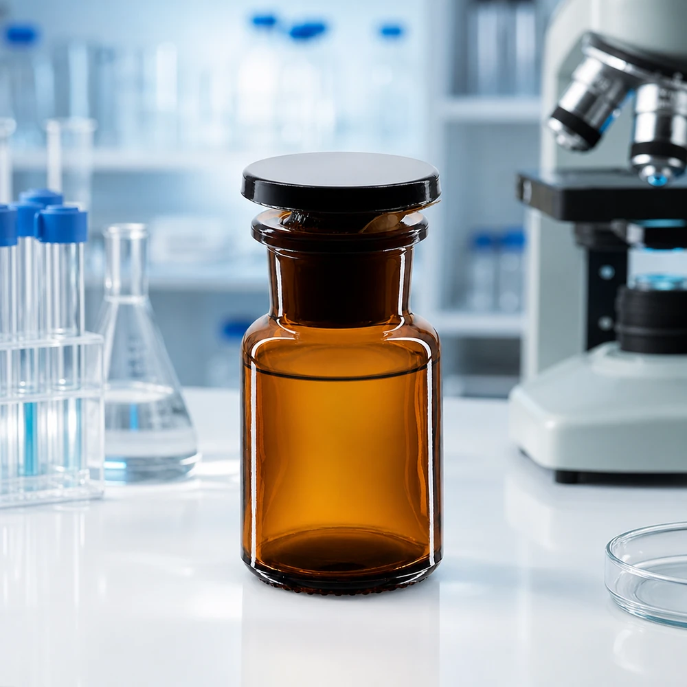 Braunglas Probenflasche 50ml mit Weithals und Glasstopfen für sichere Lagerung