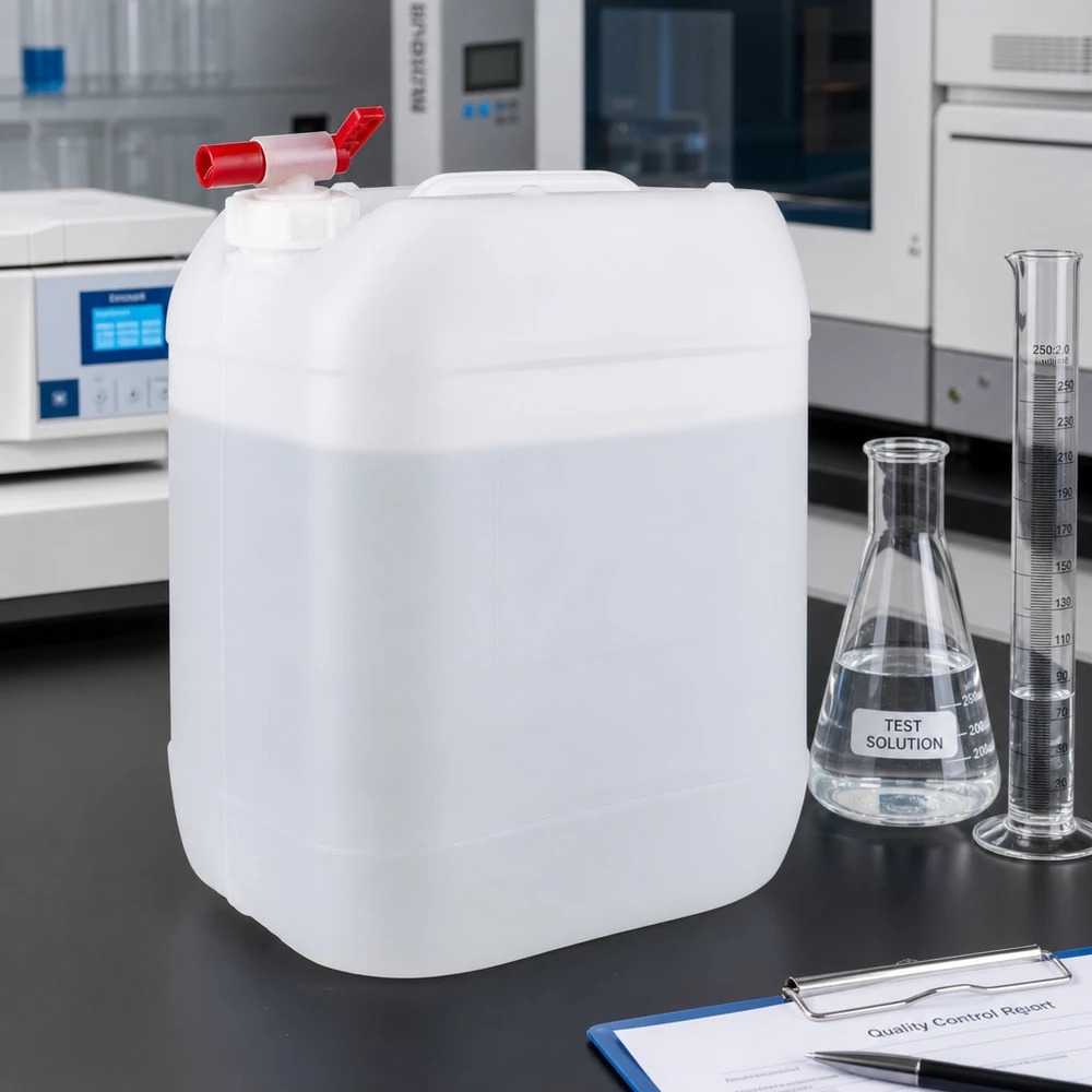 Kanystr o objemu 20 litrů s vypouštěcím kohoutem Stapelbarer Kunststoffkanister 20 Liter mit rotem Kugelhahn für sichere Flüssigkeitsentnahme