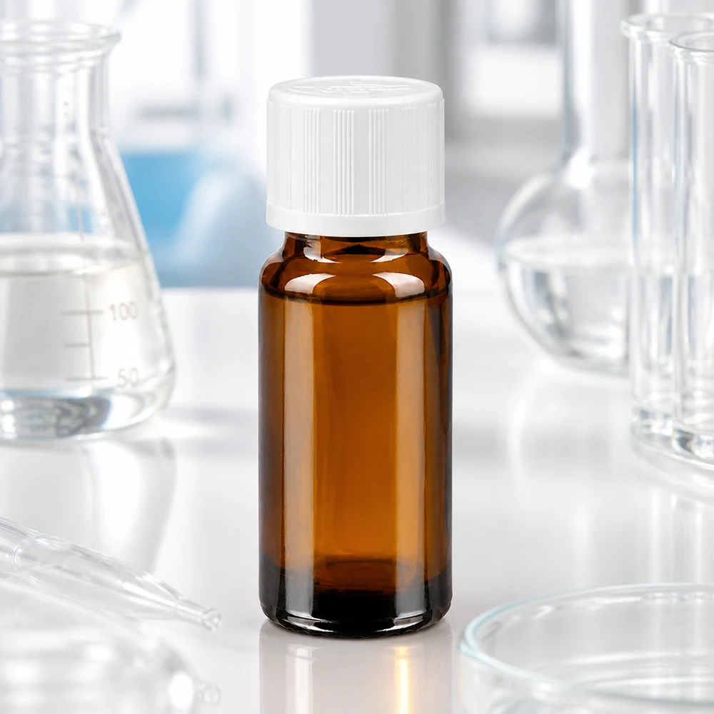 Lékárenská lahvička hnědá 10ml šroubovací uzávěr bílý dětský odolný st. Kompakte braune Droggerieflasche 10ml weißer Schraubdeckel für pharmazeutische Produkte