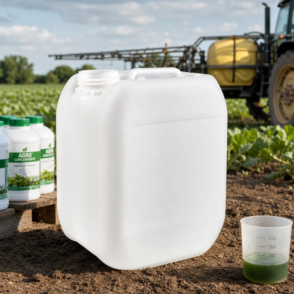 Rechteckiger Leerkanister 5 Liter ohne Verschluss mit Doppelöffnung für landwirtschaftliche Anwendung