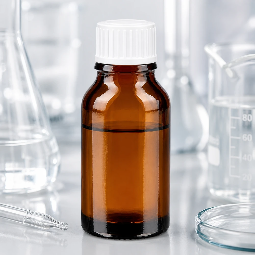 Lékárenská lahvička hnědá 15ml šroubovací uzávěr bílý standard. Kompakte Apothekenflasche Braunglas 15ml mit geripptem weißen Schraubverschluss