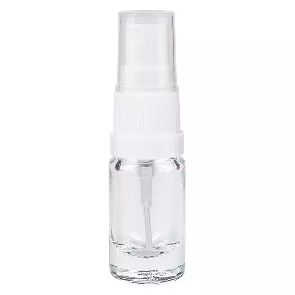 Lékárenská lahvička čirá 5ml s rozprašovacím uzávěrem bílá Lékárenská lahvička čirá 5ml s rozprašovacím uzávěrem bílá