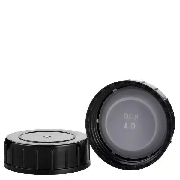Šroubovací uzávěr černý z polypropylenu N 40mm (DIN 40). Šroubovací uzávěr černý z polypropylenu N 40mm (DIN 40).