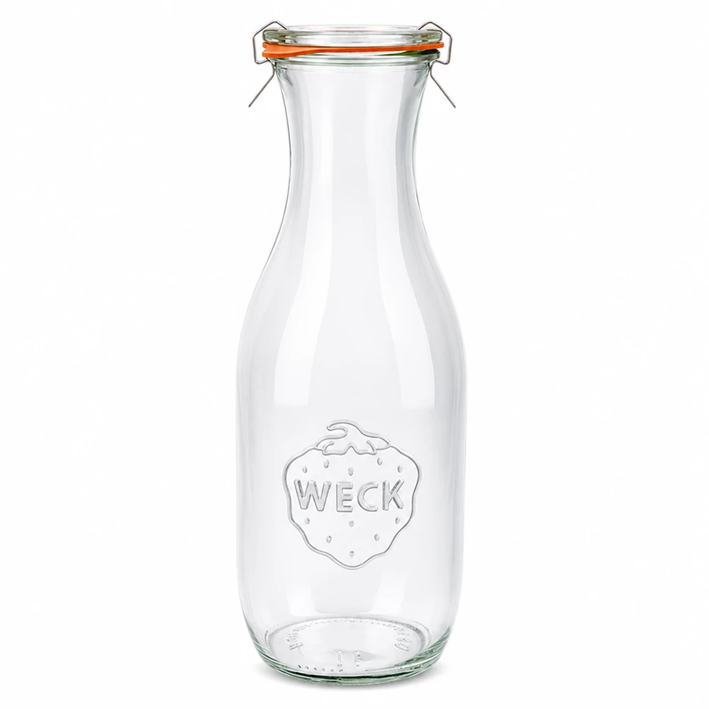 WECK Saftflasche 1062ml aus Glas mit Bügelverschluss und Gummiring komplett RR60 klar durchsichtig