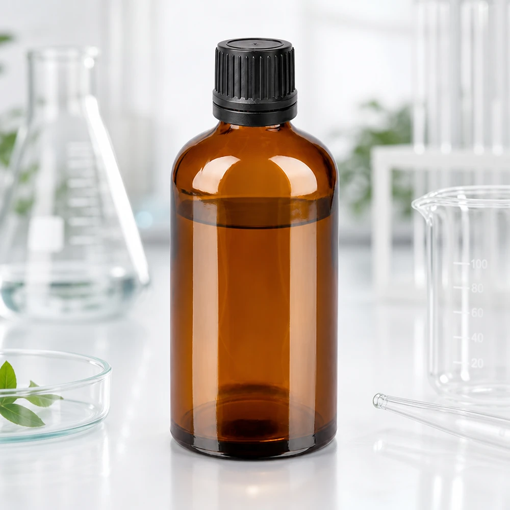 100ml kapátko lahvička 1mm černá tamper-evident uzávěr BrownLine UT18/100 Robuste 100ml Apothekerflasche aus dickem Braunglas mit tropfgenauer 1mm Öffnung