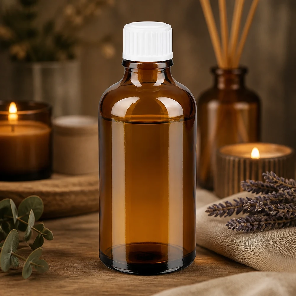 Lékárenská láhev hnědá 50ml šroubovací uzávěr bílý standardní Runde schlanke 50ml Apothekerfl aus braunem UV-Schutzglas mit weißem Standardverschluss