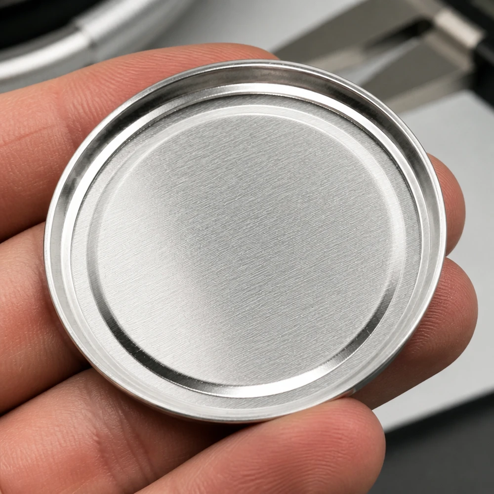 Detailní záběr kartáčovaného povrchu z nerezové oceli u 66mm víčka TO66 UNiTWIST BasicSeal ve stříbrné barvě