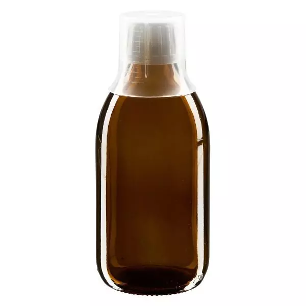 250ml lahvička na léky hnědá, uzávěr s pojistkou proti manipulaci s dávkovacím kalíškem 30ml ApoGlas 250ml lahvička na léky hnědá, uzávěr s pojistkou proti manipulaci s dávkovacím kalíškem 30ml ApoGlas