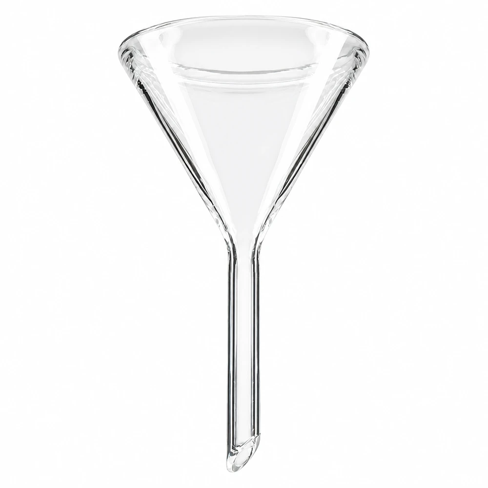Trychtýř ø45mm sodnovápenatý, úhel 60°, krátký styl Professioneller 60-Grad-Trichter Ø 45mm aus robustem Kalk-Soda-Glas mit kurzer Tülle
